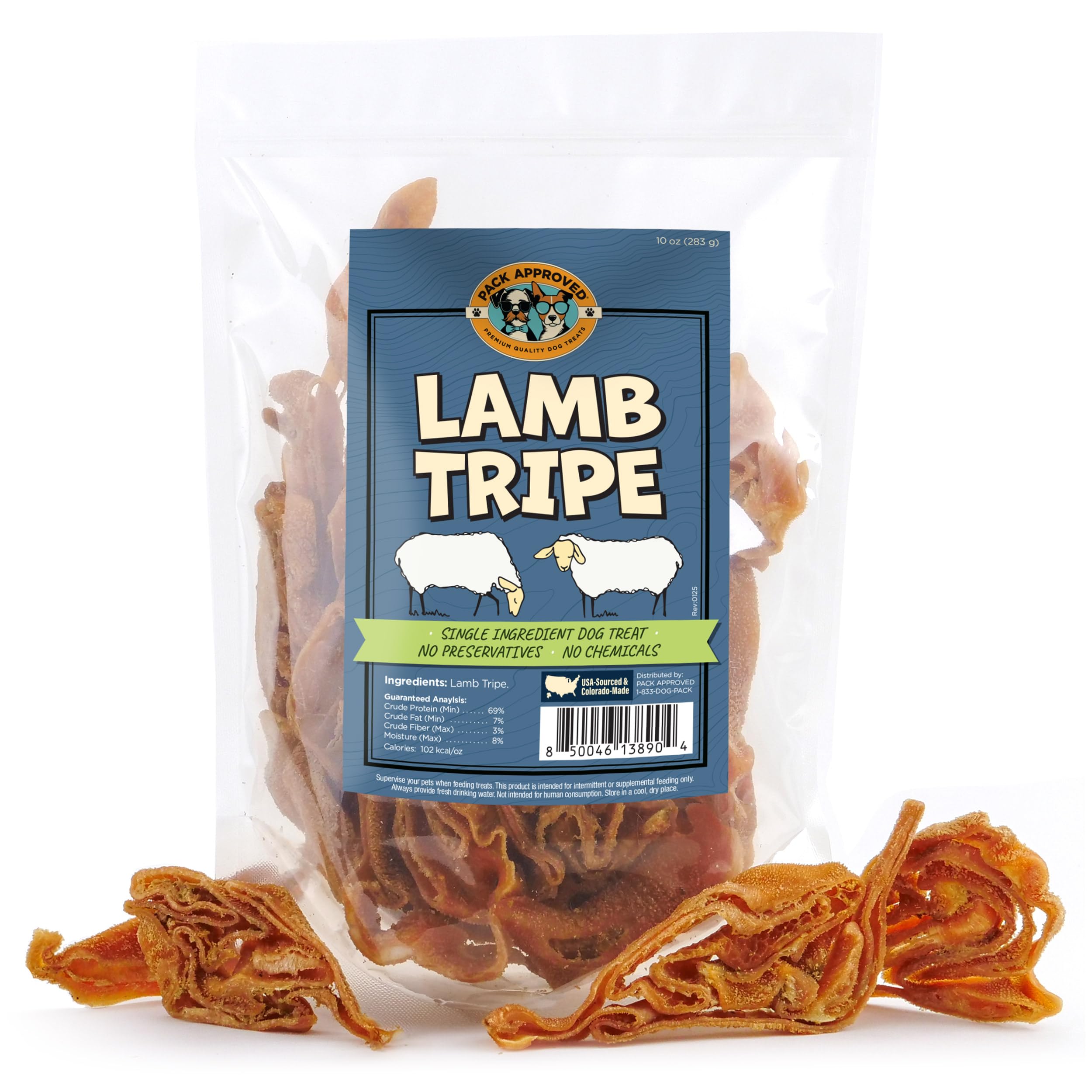 Pack Approved Tripas de cordero en bolsa de 10 onzas, snack natural para perros.