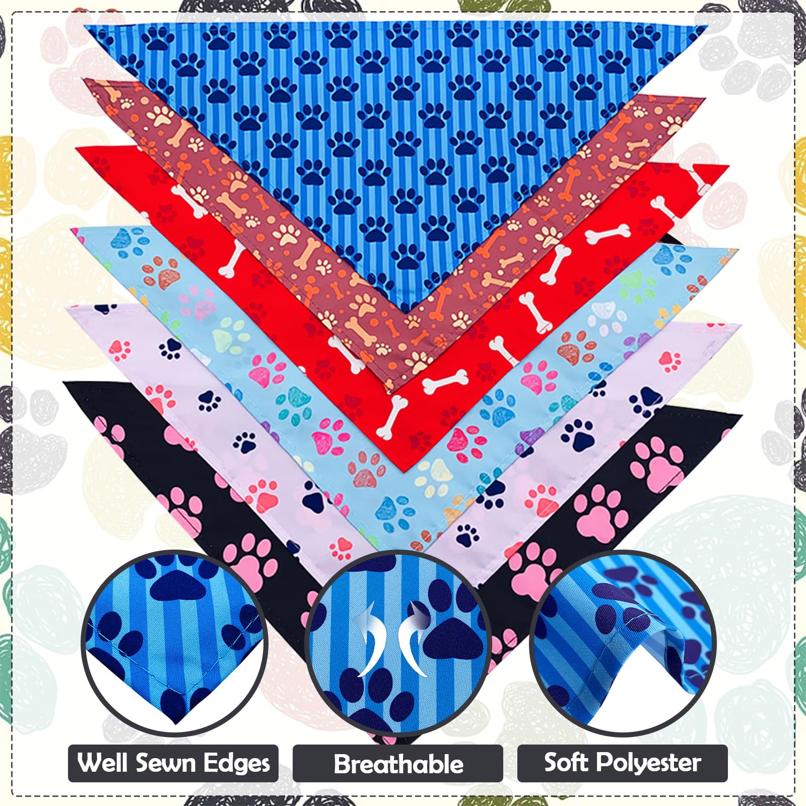 Pai Sence muestra 30 patrones de huellas en una bandana para perros.