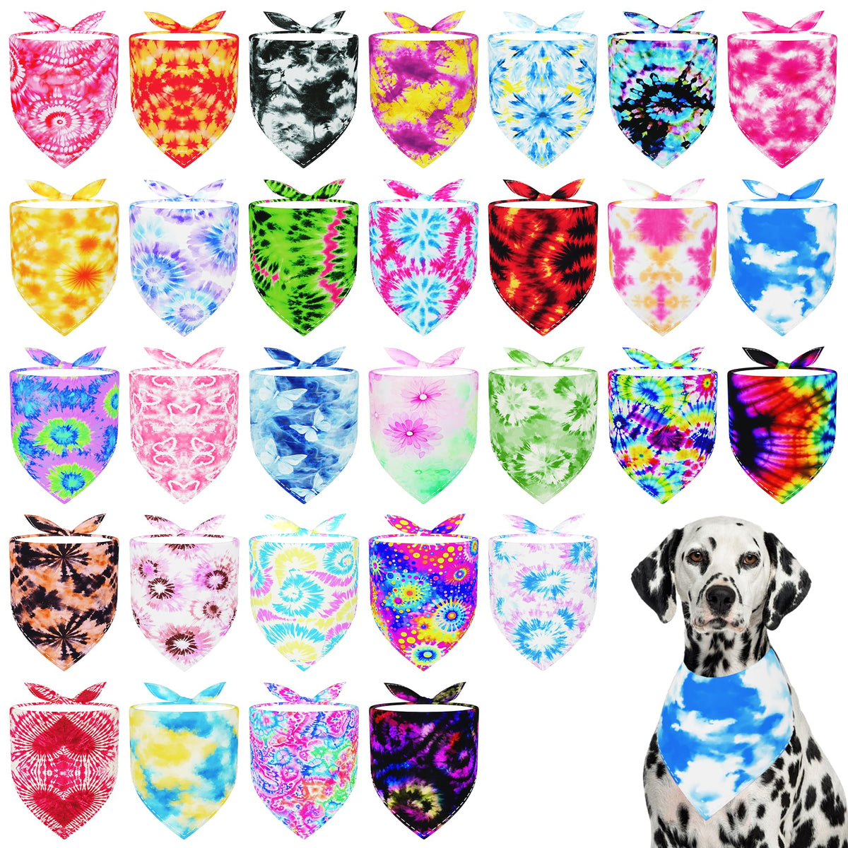 Bandana Pai Sence Tie-Dye en perro, ideal para fiestas y retratos.