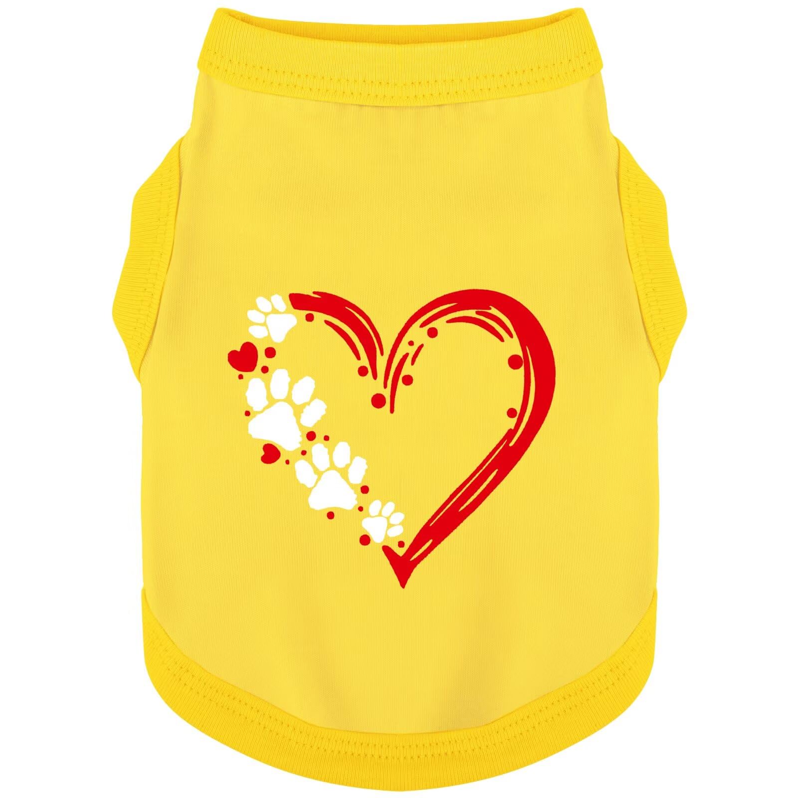 Paiaite camiseta para perros sin mangas con corazones y zarpas en amarillo, ideal para paseos.