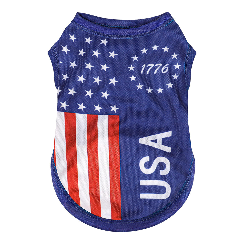 Chaleco para perro Paiaite con bandera americana y estrellas, ideal para celebraciones patrióticas.