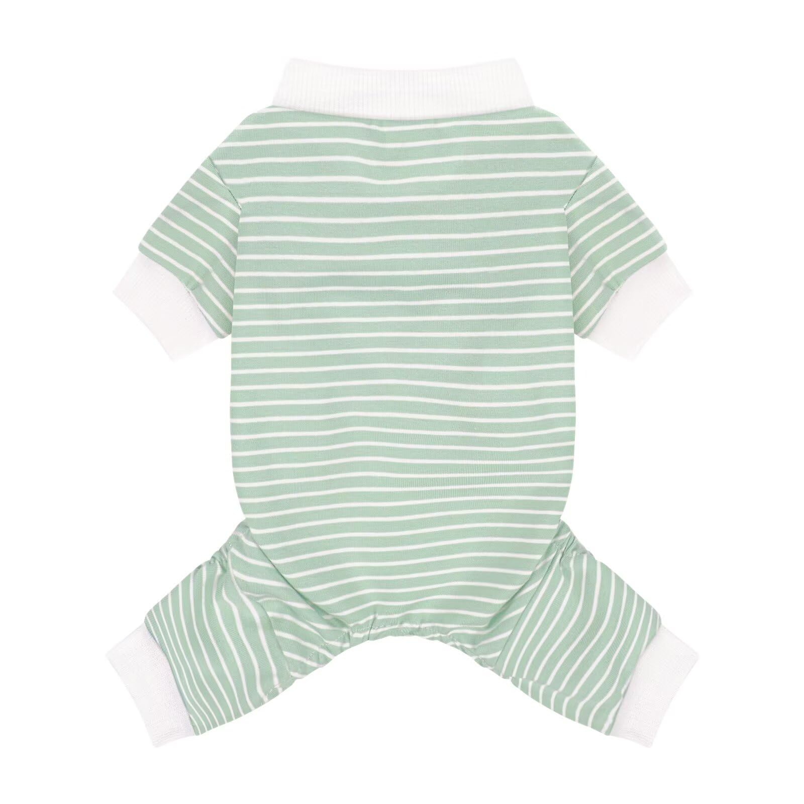 Paiaite Pijama para perro con rayas verdes, frente, cómodo para descanso diario