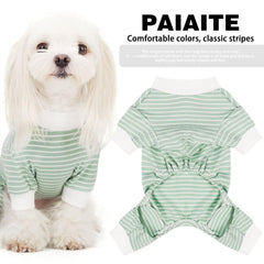 Paiaite pijamas para perro con rayas verdes, vista lateral, libertad de movimiento