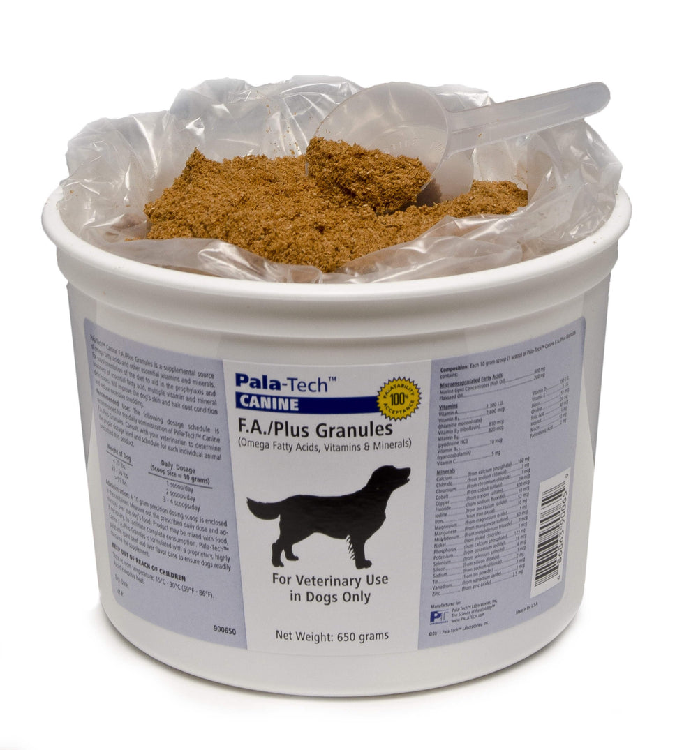 PalaTech F.A. para perros en bote, refuerza nutrientes esenciales para la dieta.