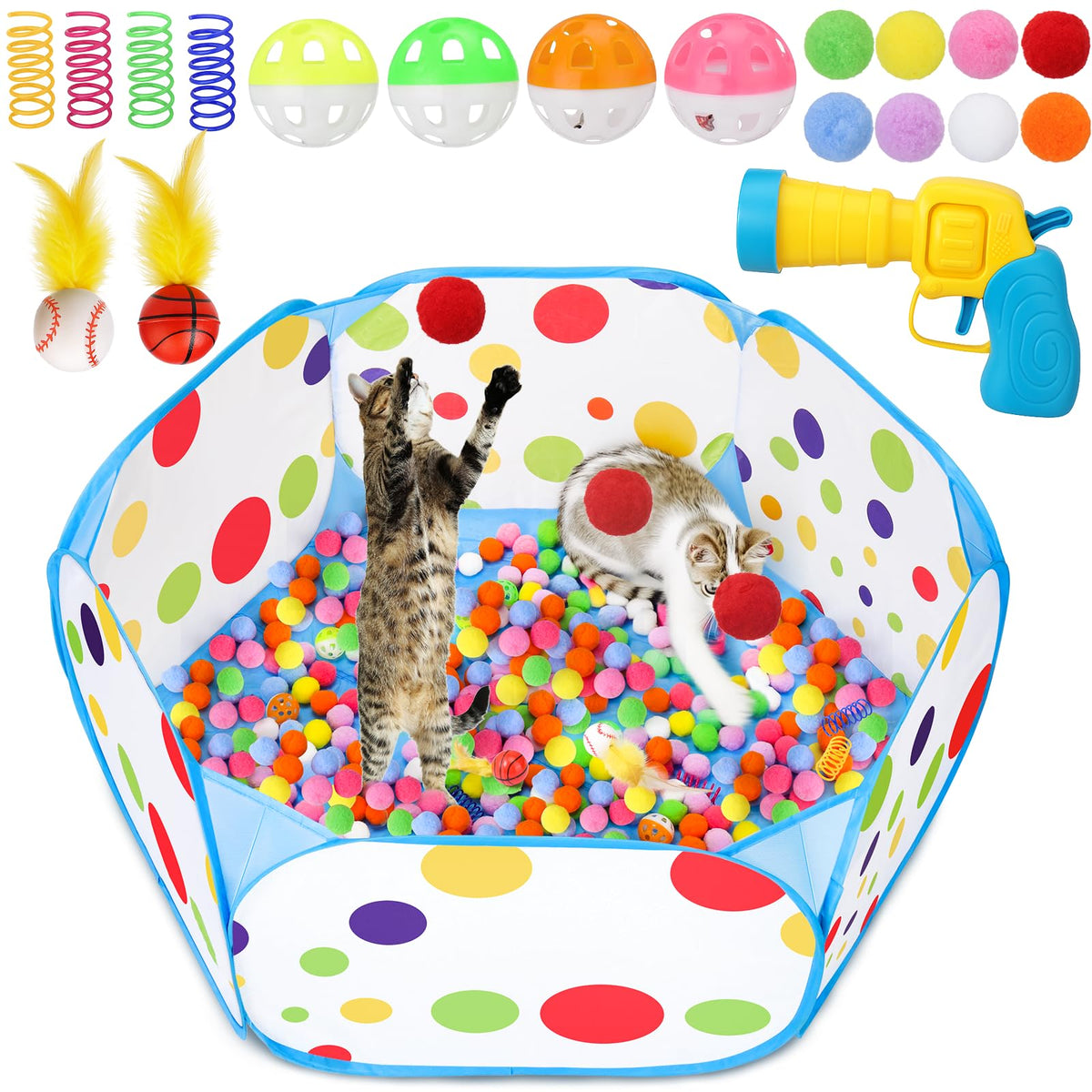 Palksky piscina de bolas plegable para gatos, entretenimiento seguro en interiores.