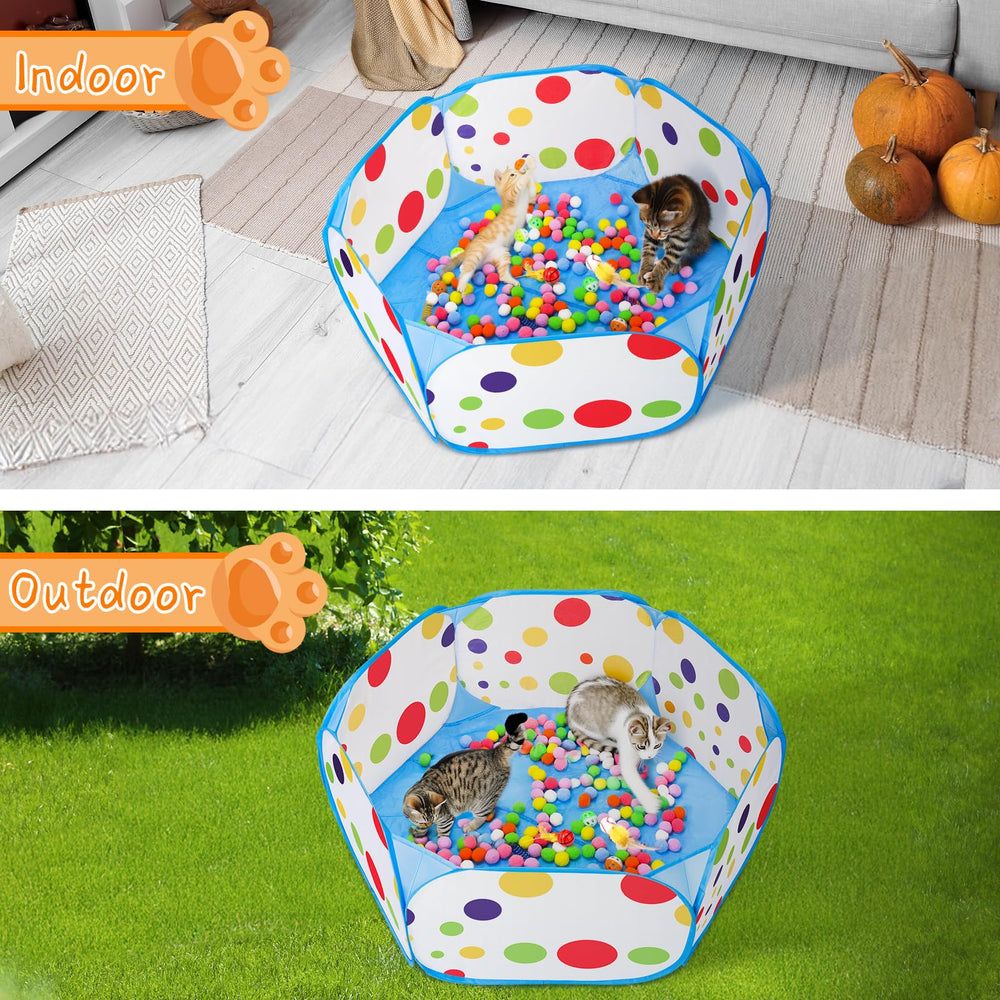 Palksky set completo de juego para gatos con piscina y accesorios variados.