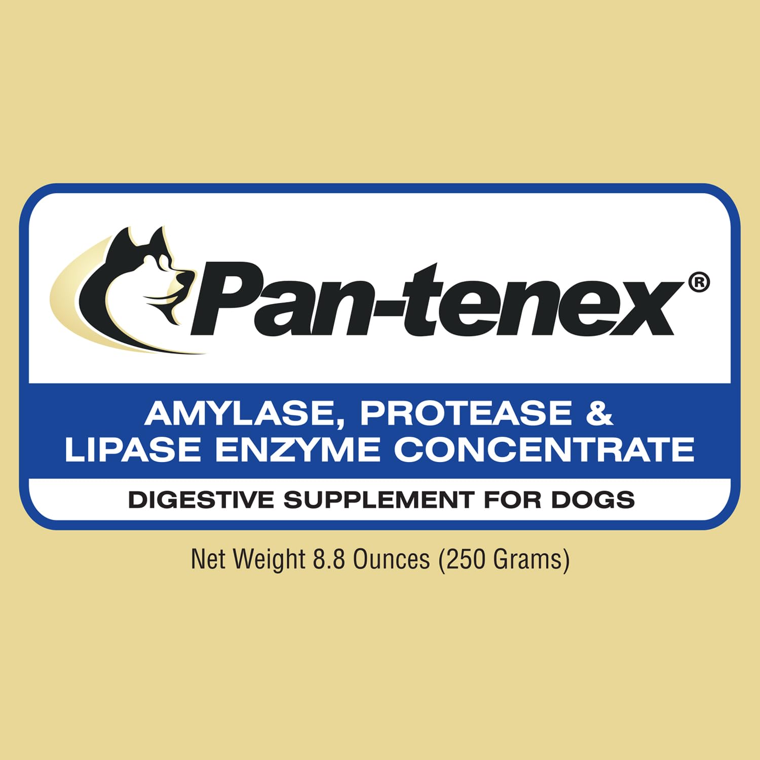 Pan-tenex etiqueta del producto, información clara sobre potencias para la digestión canina