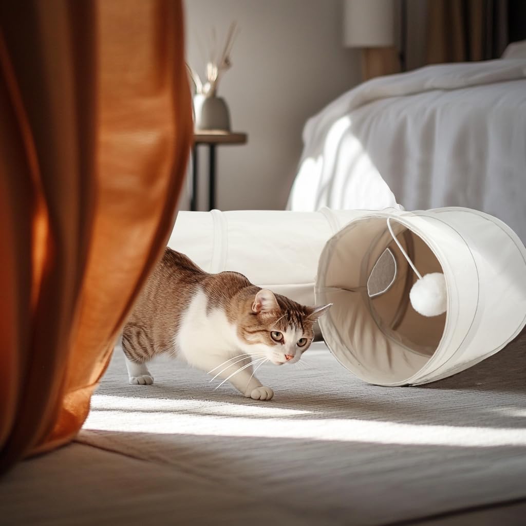 PAOPO túnel para interiores beige suave, compatible con gatitos y conejos.