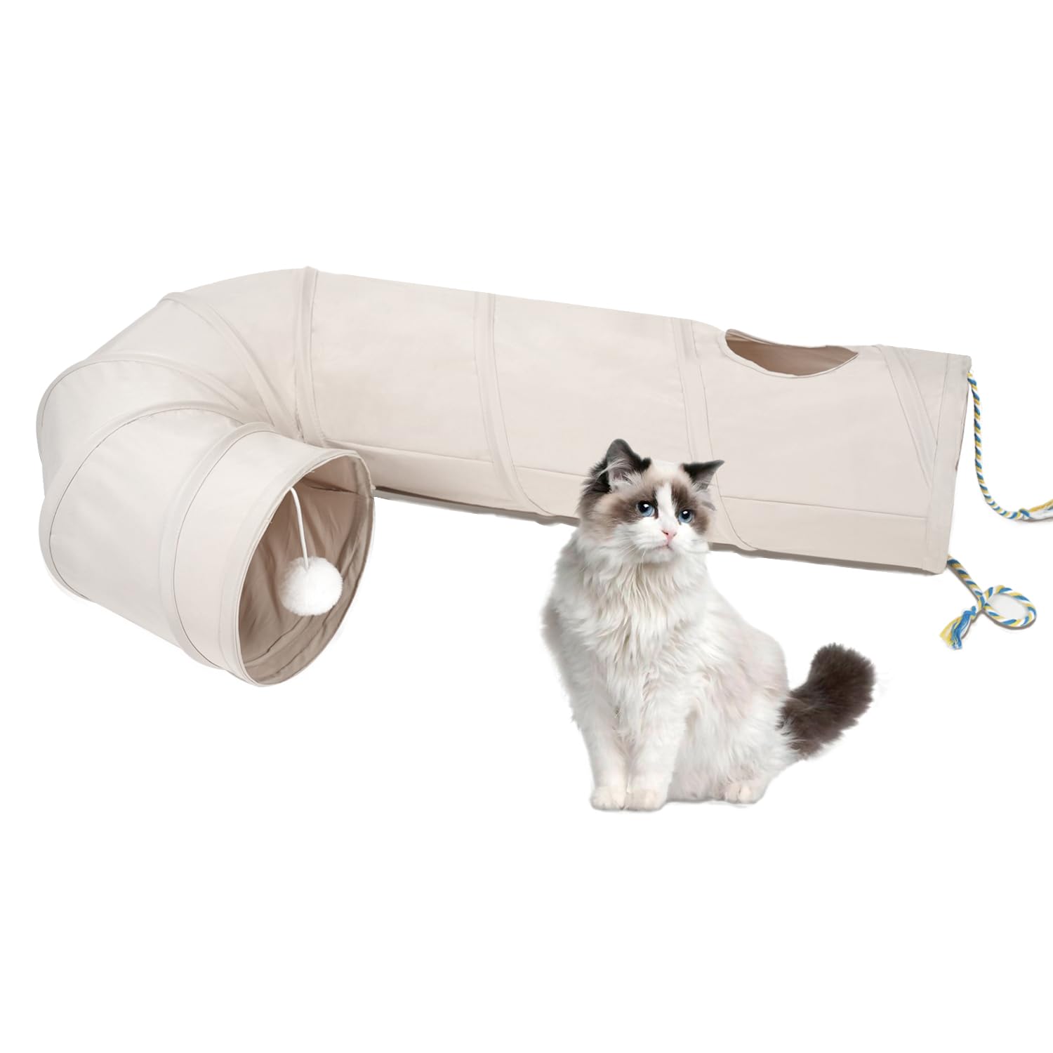 PAOPO túnel para gatos con dos vías plegable, ideal para juego diario y descanso seguro.