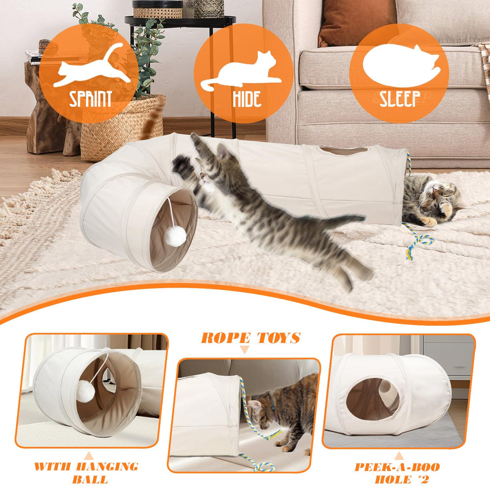PAOPO túnel para gatos con mirilla interactiva, fomenta curiosidad y juego en interiores.