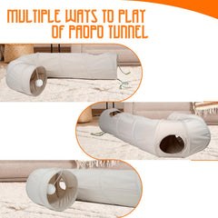 PAOPO túnel para gatos con pelota colgante, estimulando reflejos y búsqueda de juguetes.