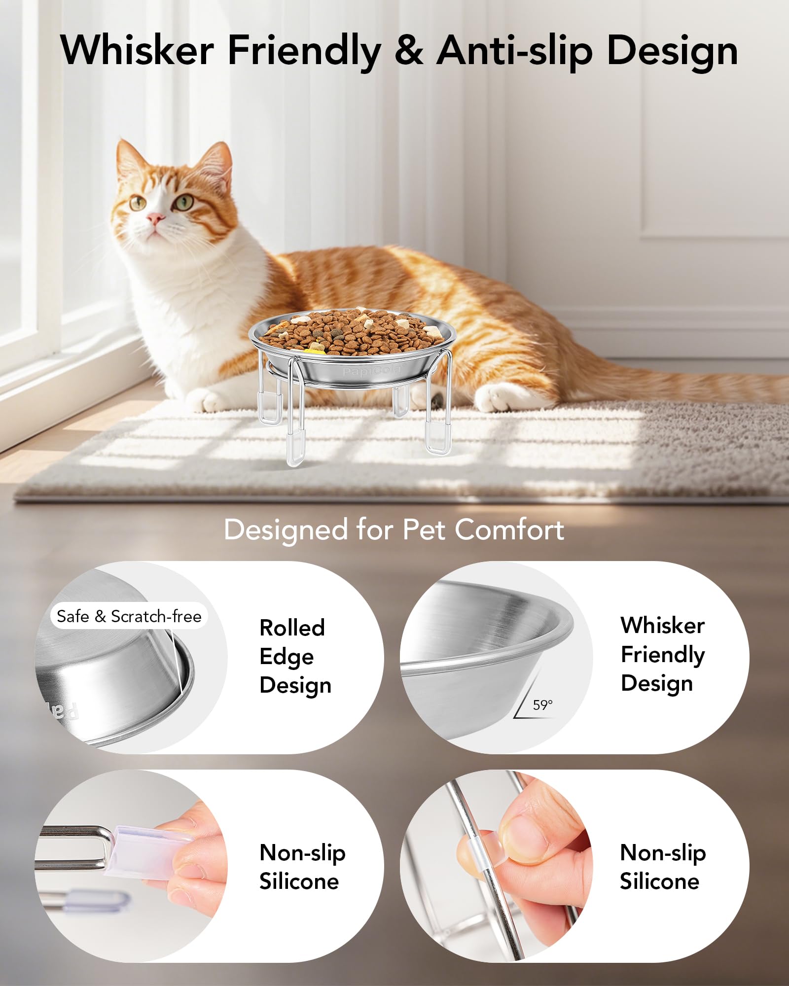 Base de PapiCola con cuatro patas anti deslizantes para evitar vuelcos.