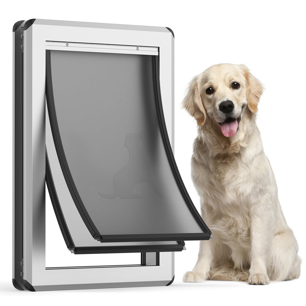 Puerta Parab House para perros grandes en exterior con marco de aluminio, acceso seguro.