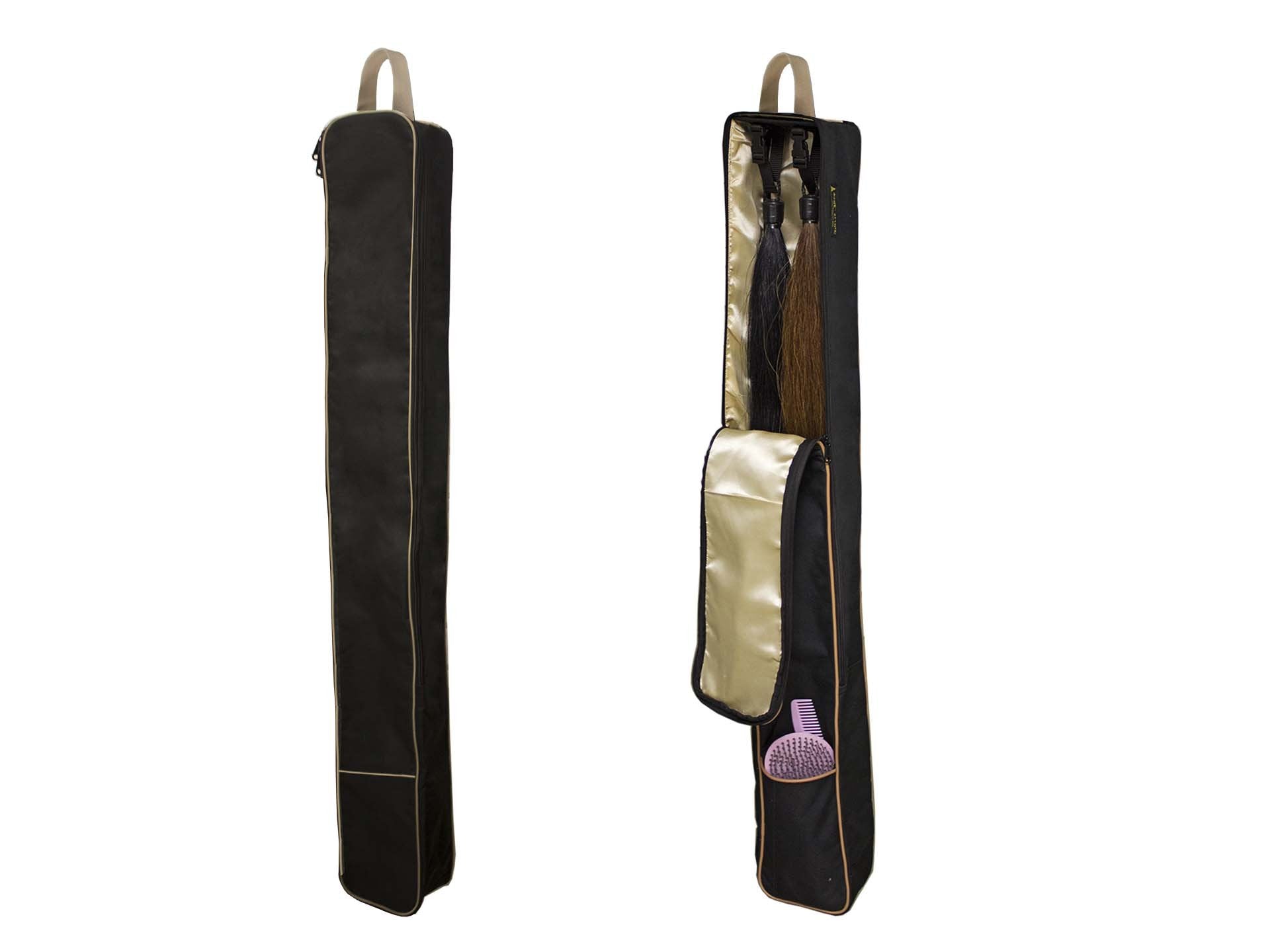 Paris Tack bolsa frontal para dos colas de caballo en negro, transporte cómodo y ordenado.