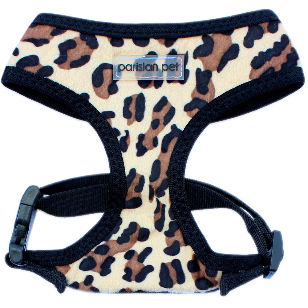 Parísian Pet arnés leopard malla transpirable para paseos con estilo.