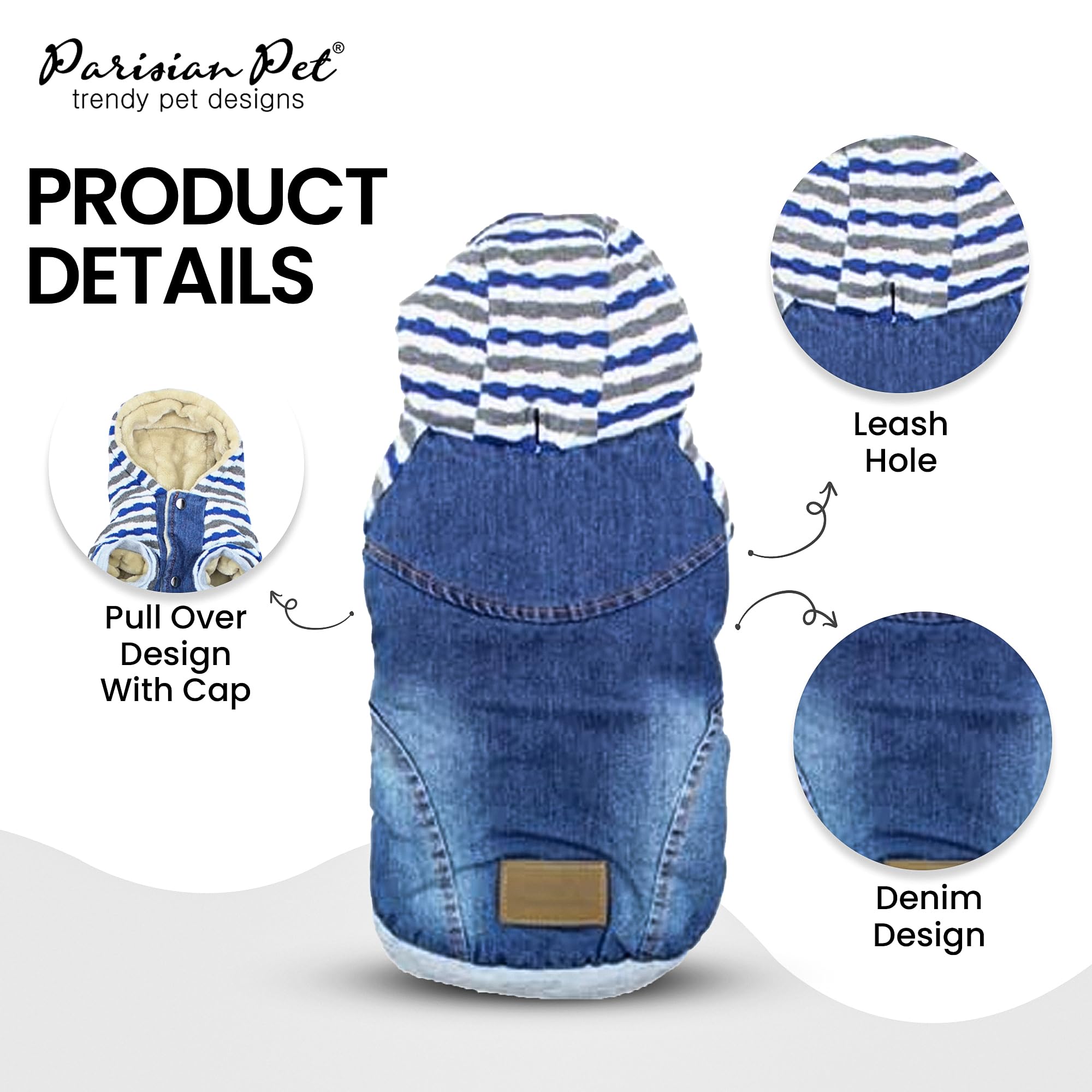 Parisian Pet Basic Dog Hoodie capucha ajustable con cordón para ajuste cómodo.