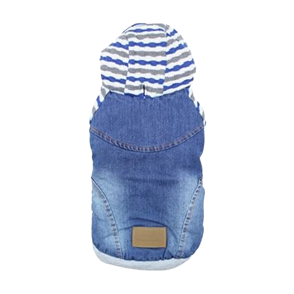 Parisian Pet Basic Dog Hoodie denim a rayas, ideal para paseos diarios y fotos.