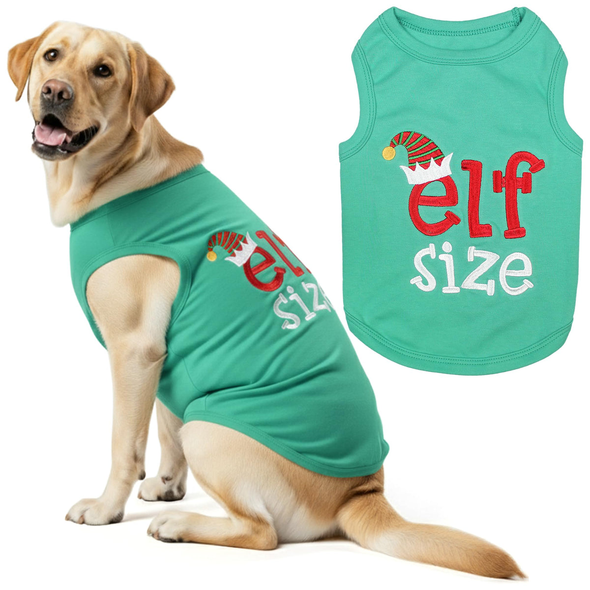 Camiseta bordada Elf Size de Parisian Pet para perro, ideal para estilos festivos.