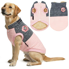 Chaqueta navidad Parisian Pet para perro rosa, vista frontal, mantiene cálido durante paseos invernales