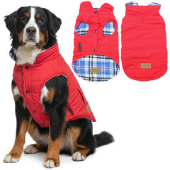 Parisian Pet chaqueta reversible para perro, lado rojo, ideal para paseos con estilo.