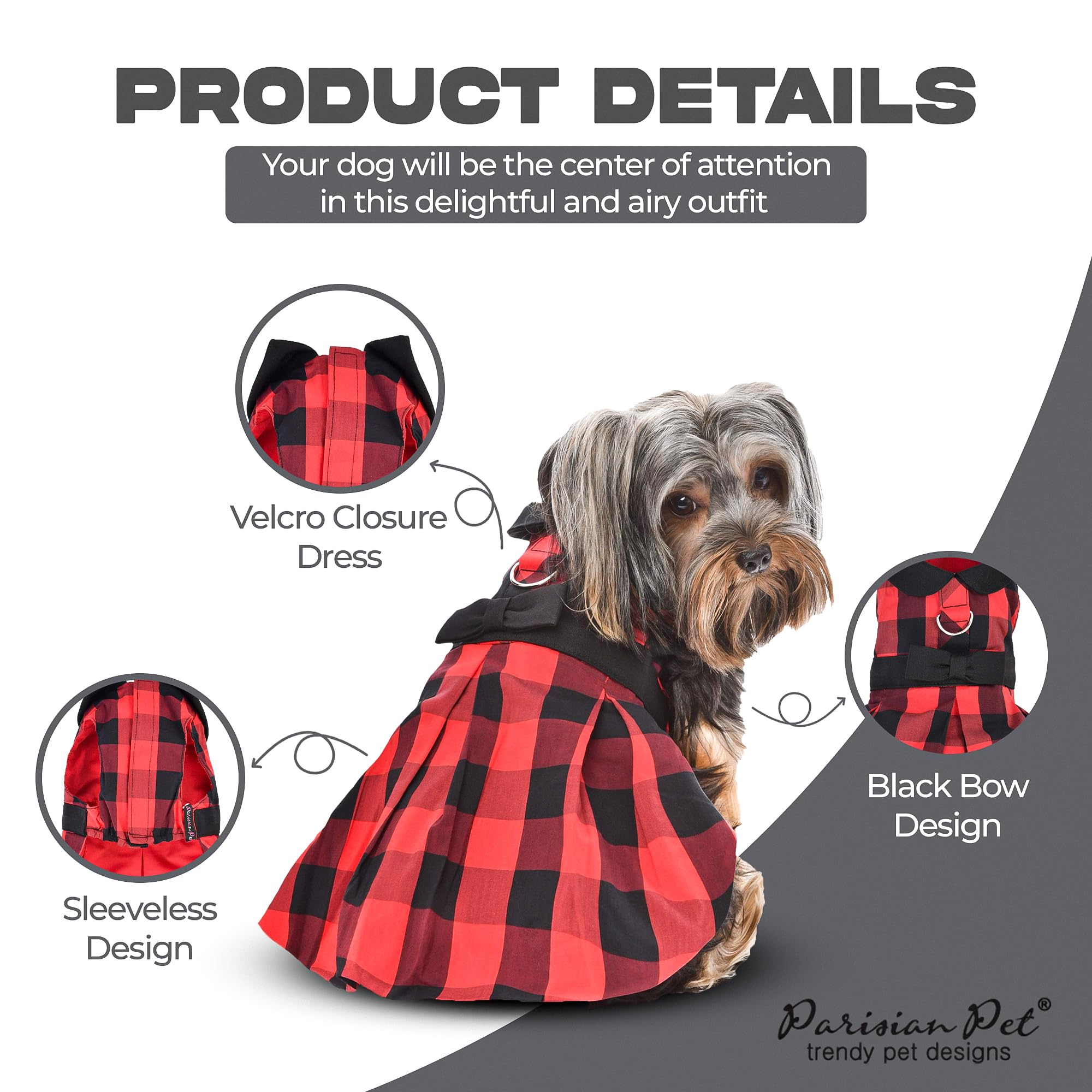 Tiras mágicas con cierre de gancho y bucle en el vestido Parisian Pet.