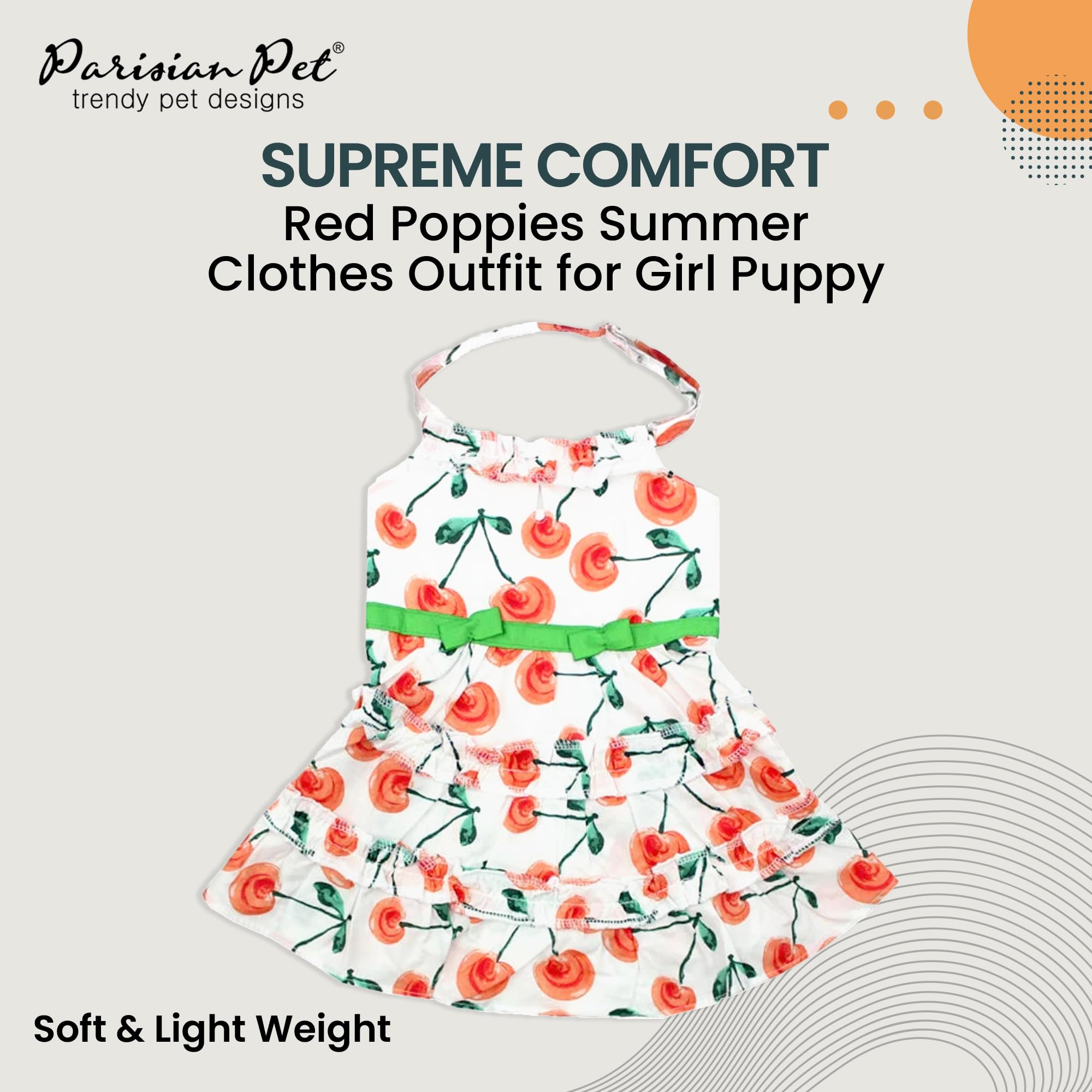 Vestido floral Parisian Pet con amapola roja, vista trasera para resaltar la silueta.