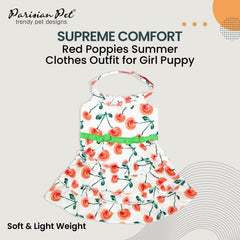 Vestido floral Parisian Pet con amapola roja, vista trasera para resaltar la silueta.