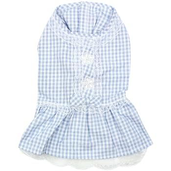 Vestido Parisian Pet para perro azul a cuadros, ideal para paseos veraniegos con estilo.