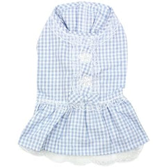 Vestido Parisian Pet para perro azul a cuadros, ideal para paseos veraniegos con estilo.