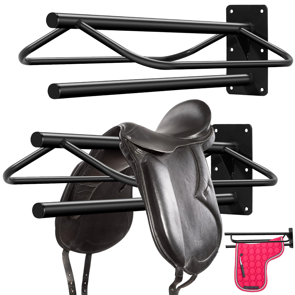 Paterr soporte pared montura con barra negra, ordena y ventila monturas.