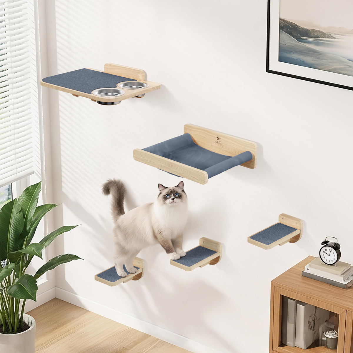 PATHOSIO PETS estanterías de pared para gatos, optimizan el espacio vertical.