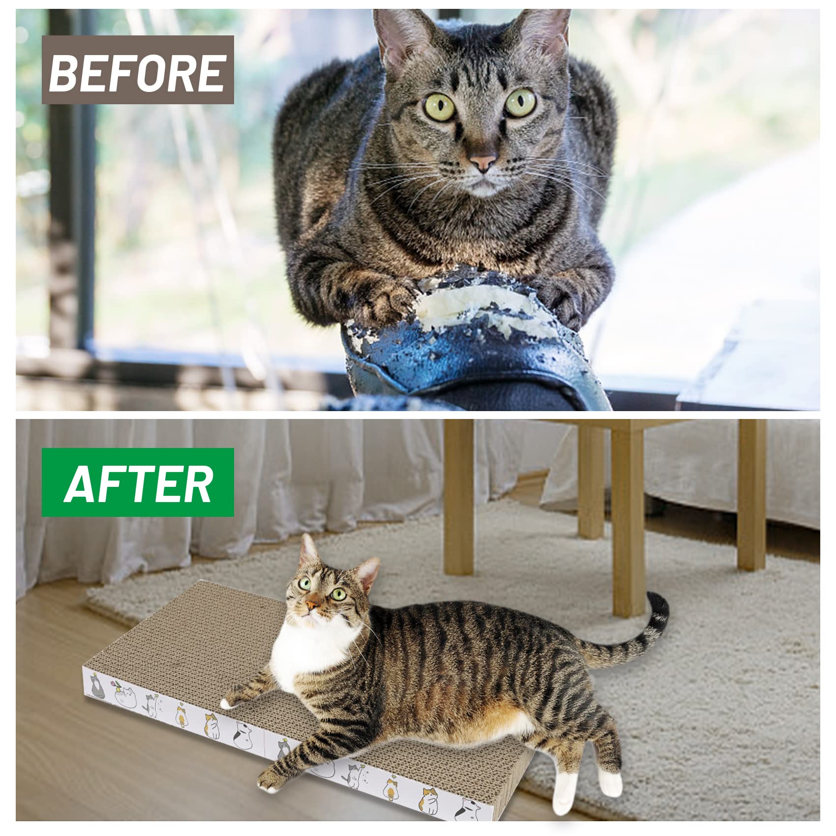 PatiencET rascador-gatos-carton-facil-limpieza, recoge migas para piso limpio.