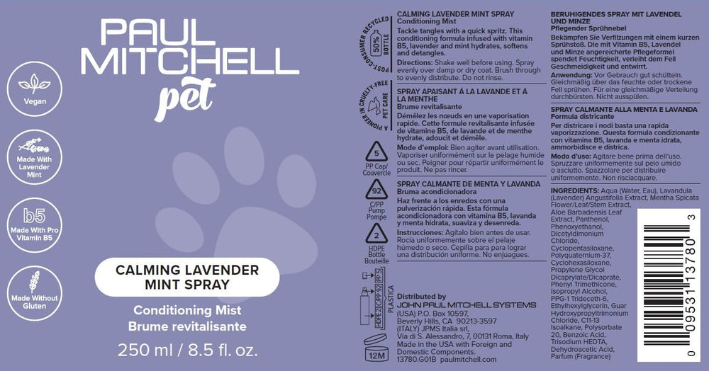Paul Mitchell Pet Spray Cruelty-free y vegano para mascotas.