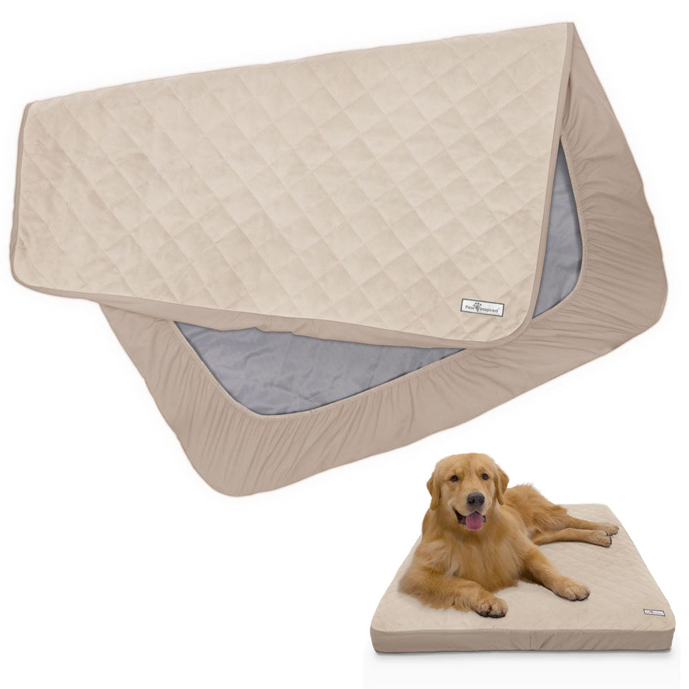 Paw Inspired funda impermeable para cama de perro, vista frontal; protege contra derrames y manchas.
