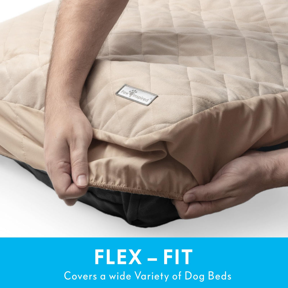 Paw Inspired funda impermeable para cama de perro; textura suave de terciopelo para descanso.