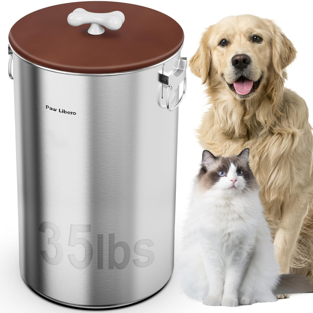Paw Libero contenedor de alimento para perros en acero inoxidable, mantiene la comida fresca.