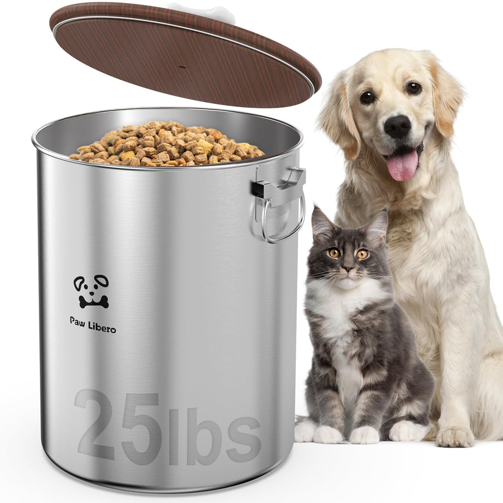 Paw Libero lata de acero inoxidable 25 lb conserva la comida para mascotas.