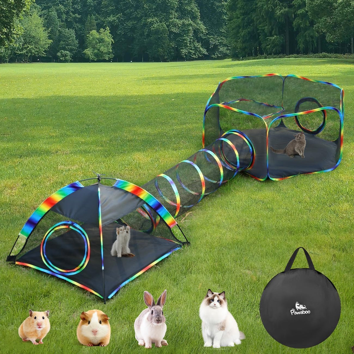 Pawaboo arcoiris jaula exterior para gatos, estructura estable para juego al aire libre.