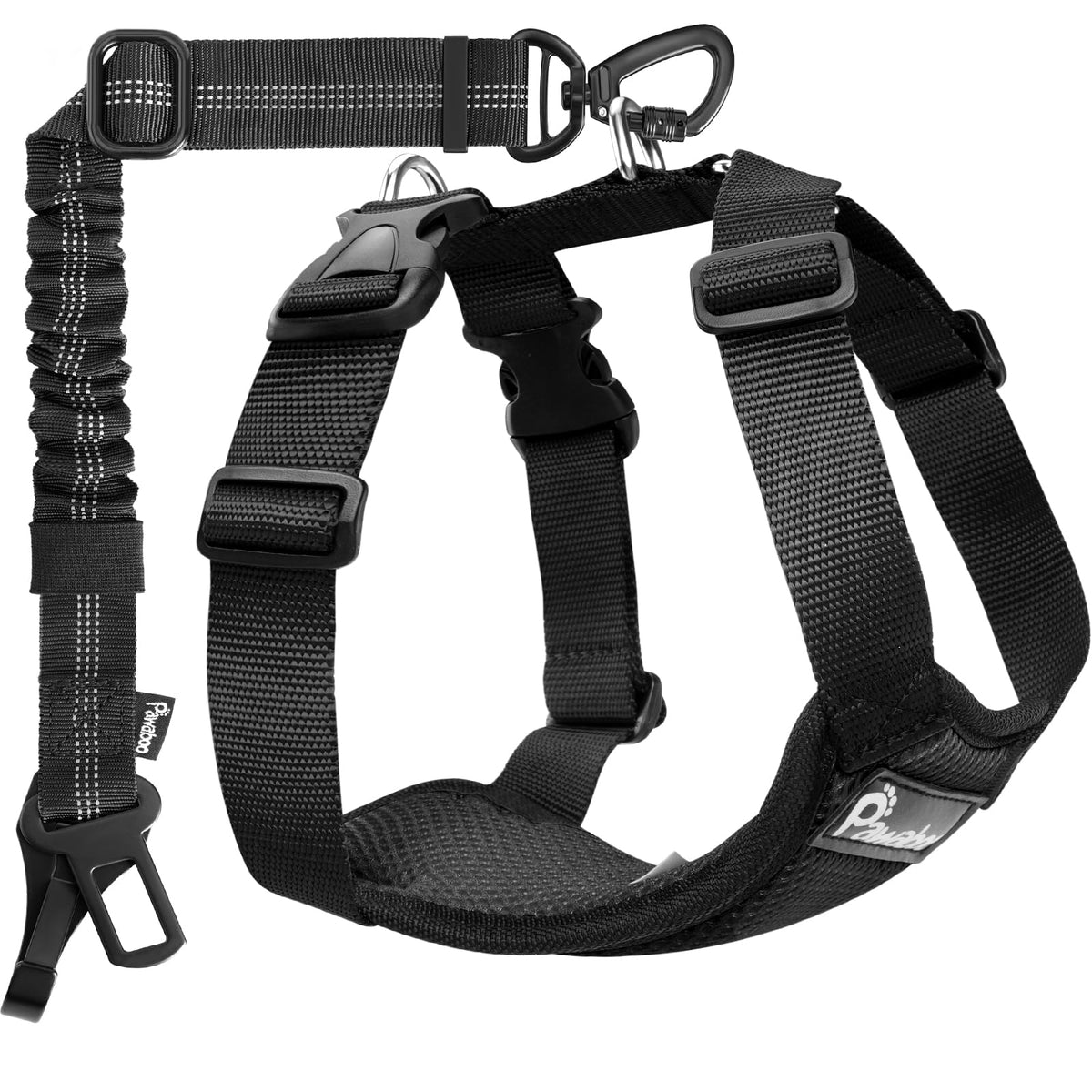 Pawaboo cinturón de seguridad para perro con clip doble, viajes más estables en coche.