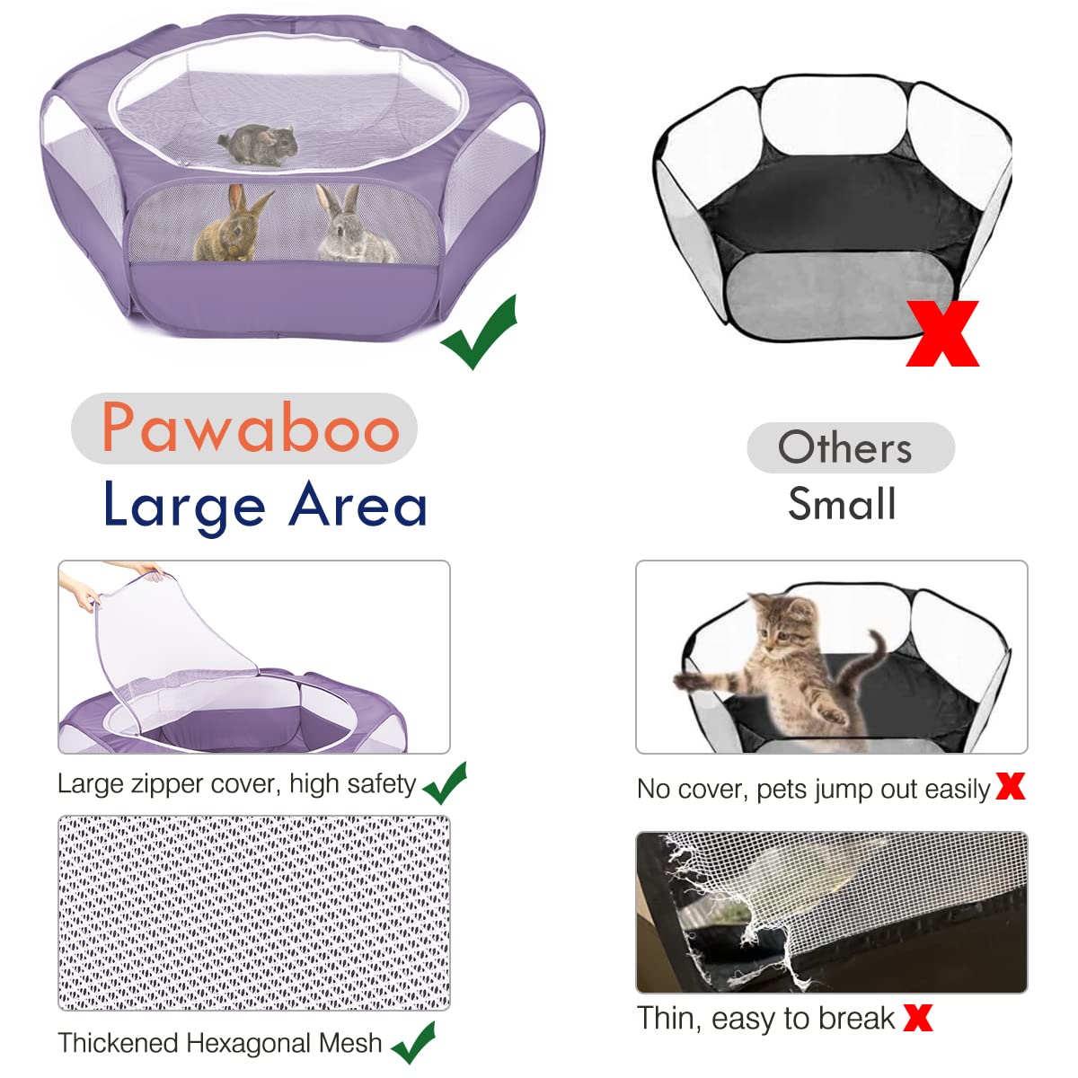 Pawaboo corral apertura superior con cremallera facilita el acceso sin estrés