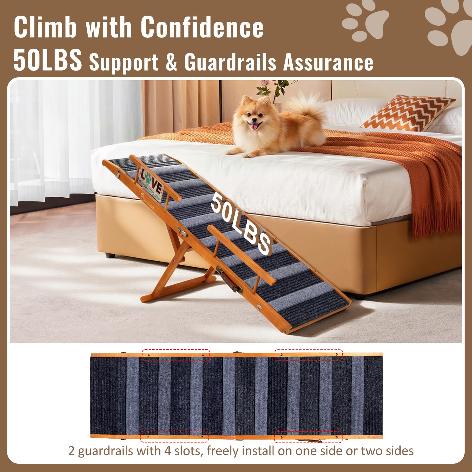 Pawaboo rampa con rieles laterales para seguridad al subir.