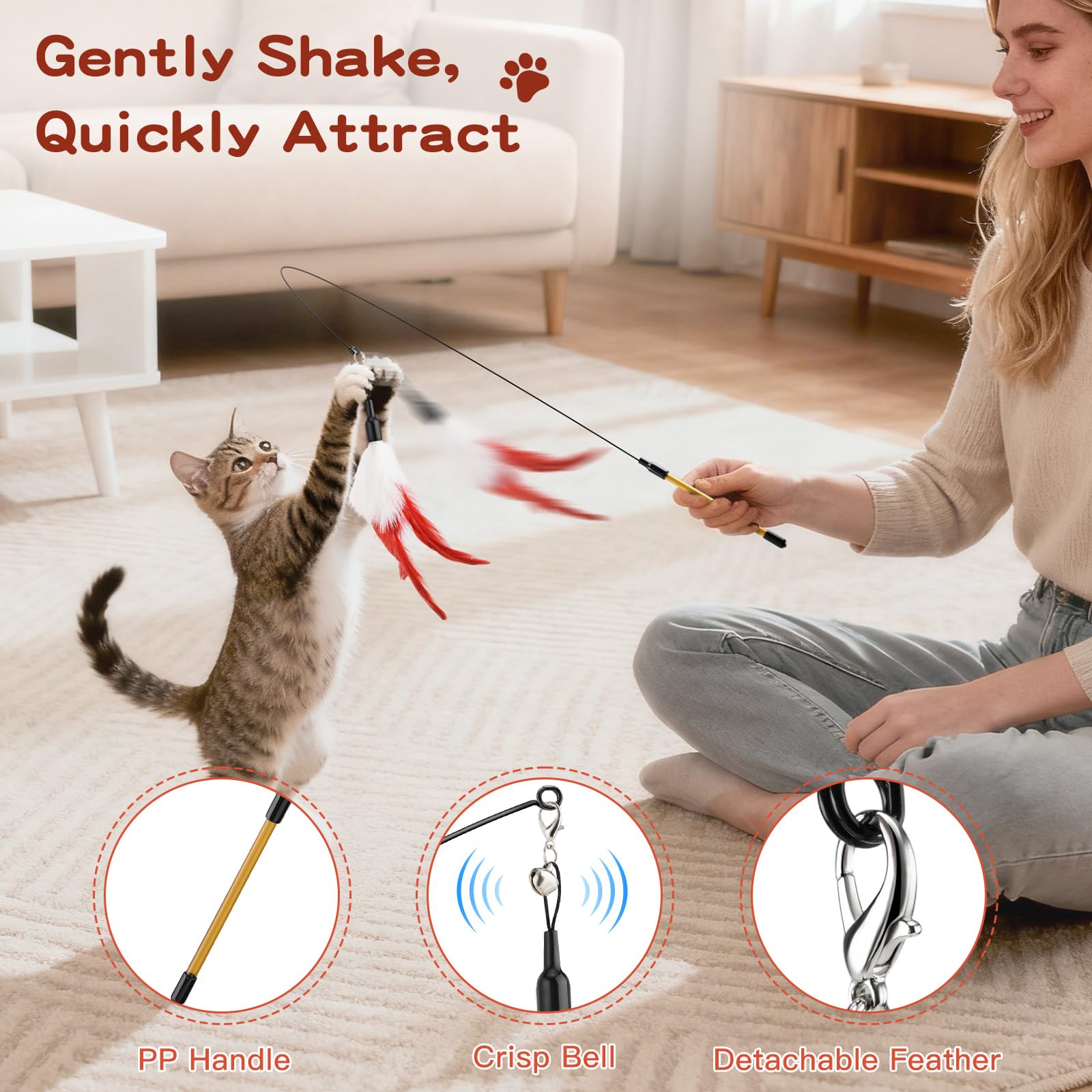 Pawaboo varita interactiva para gatos, alcance extendido.