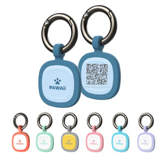 Pawaii etiqueta de identificación para perro en silicona azul profundo, frontal, localización rápida posible.