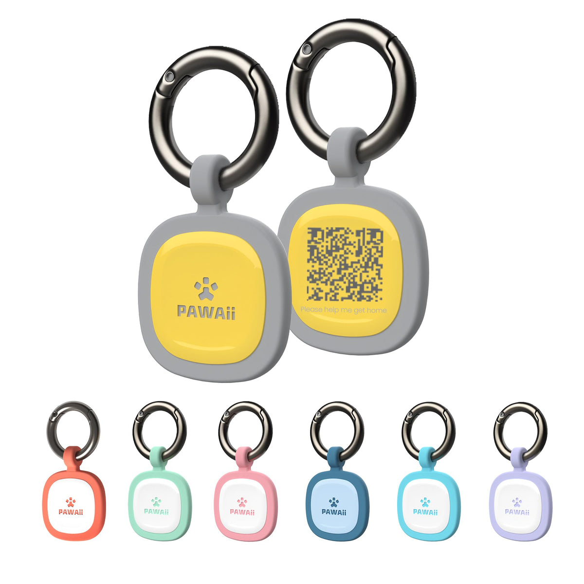 Pawaii étiquette d'identification silicone jaune, vue de profil, sécurité et traçabilité simples.