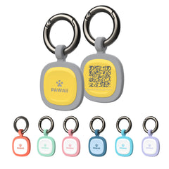 Pawaii étiquette d'identification silicone jaune, vue de profil, sécurité et traçabilité simples.