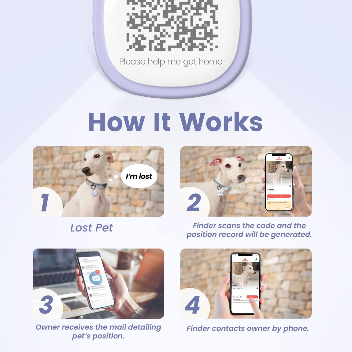 Pawaii: QR code sur tag d'identification chien pour retrouver rapidement.