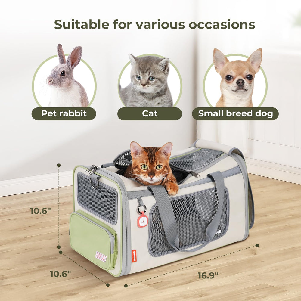 Espacio expandible 3D del transportín para que el gato estire el cuerpo.