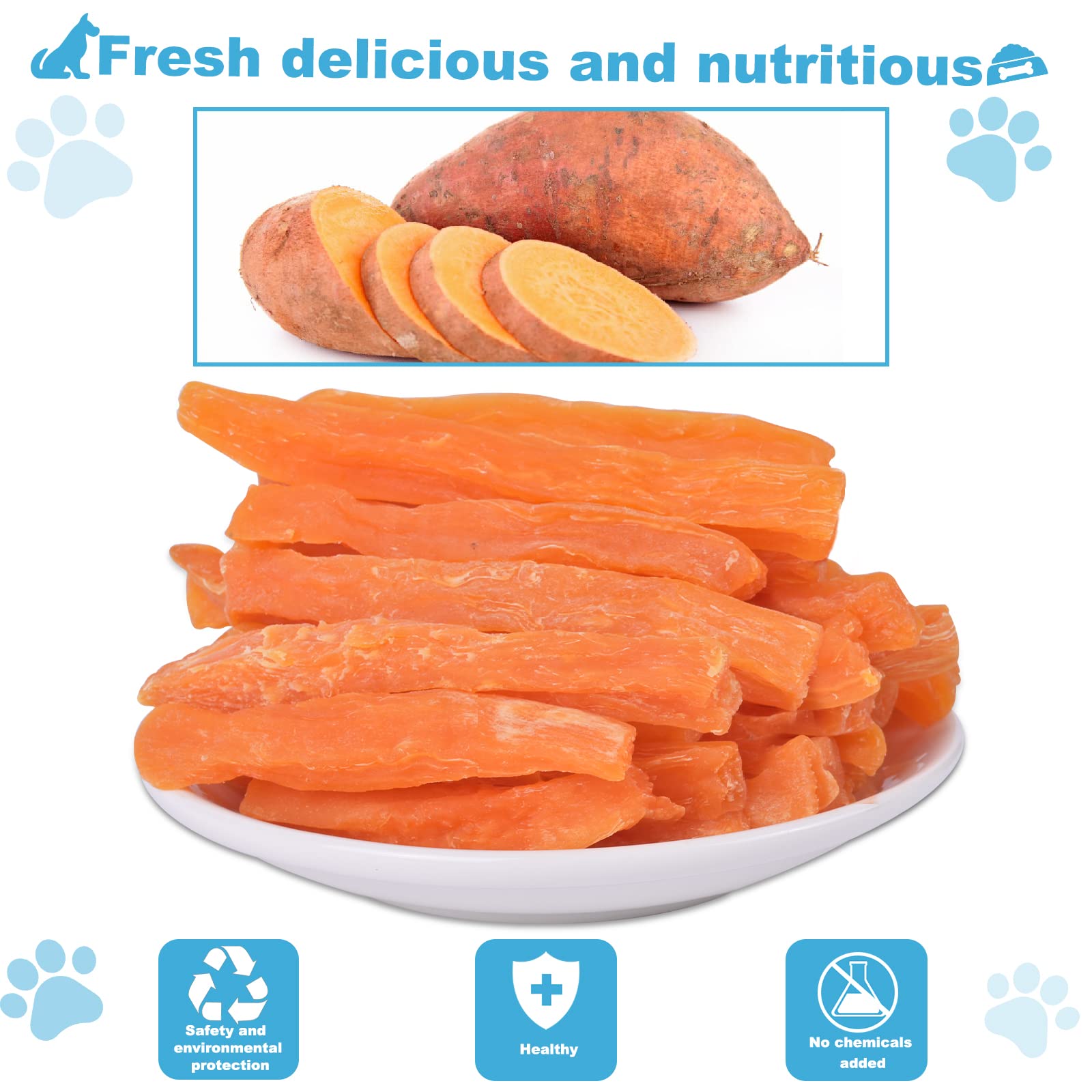 Bâtonnets Pawant patate douce, tranche séchée, choix sain pour chiens.