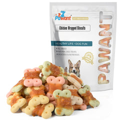 Pawant galletas de pollo envueltas, snack para perros pequeños, primer plano del producto