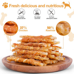Pawant mordedores naturales de pollo envueltos, perfectos para masticar de forma saludable.